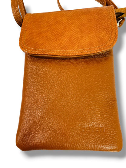 Befen Genuine Leather Caramel Pebbled Crossbody Bag Detachable Strap Travel
