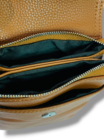 Befen Genuine Leather Caramel Pebbled Crossbody Bag Detachable Strap Travel