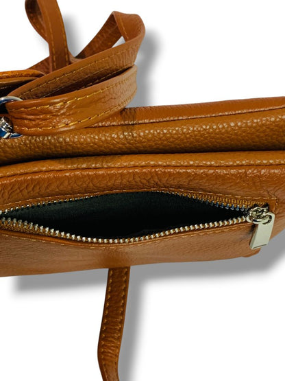 Befen Genuine Leather Caramel Pebbled Crossbody Bag Detachable Strap Travel