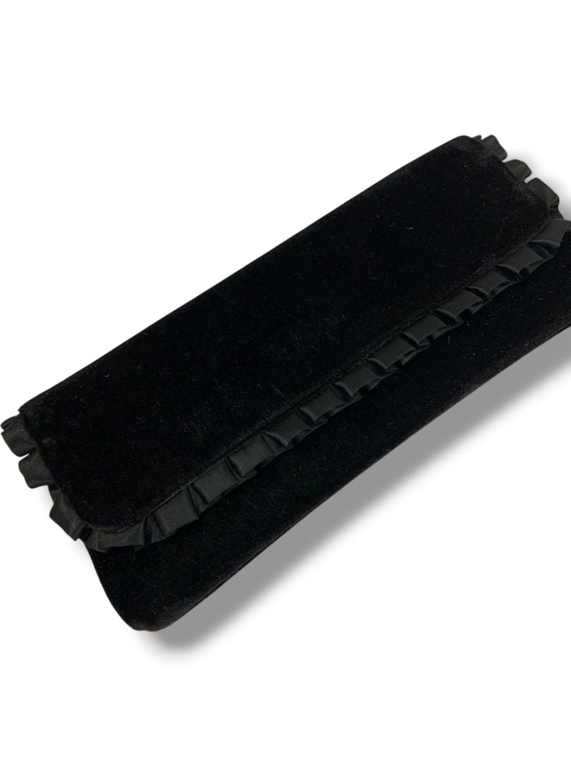 La Regale Black Velvet Satin Trim Clutch Evening Bag Snap Closure
