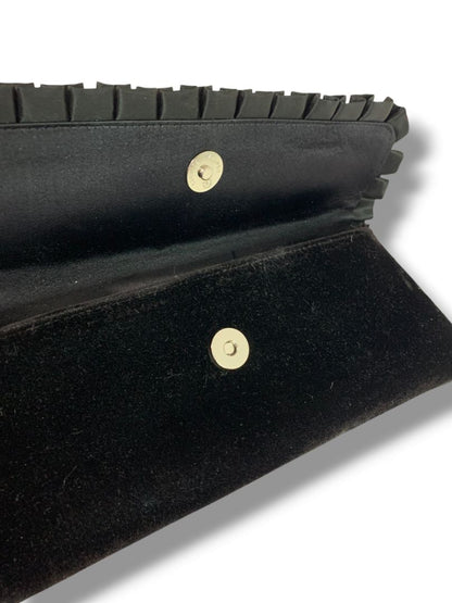 La Regale Black Velvet Satin Trim Clutch Evening Bag Snap Closure