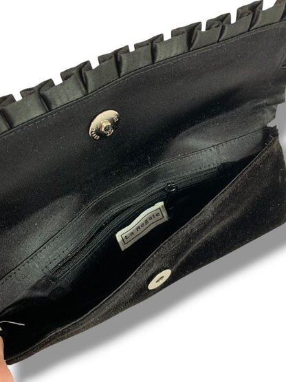 La Regale Black Velvet Satin Trim Clutch Evening Bag Snap Closure
