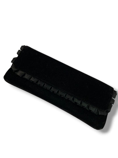 La Regale Black Velvet Satin Trim Clutch Evening Bag Snap Closure