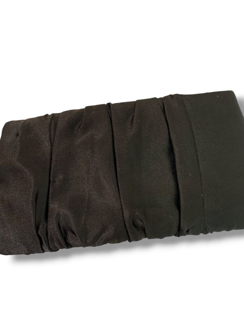 Steve Madden Satin Clutch Evening Bag Ruched Hinged Opening Bright Lining