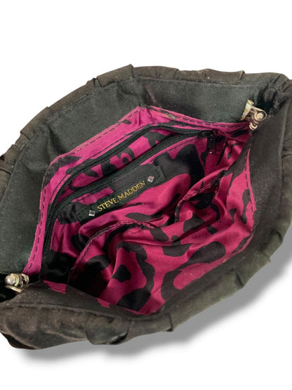 Steve Madden Satin Clutch Evening Bag Ruched Hinged Opening Bright Lining