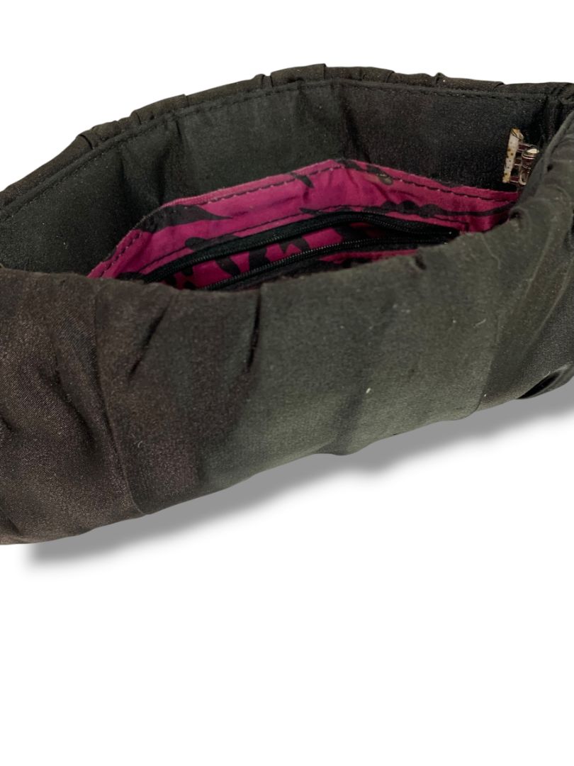 Steve Madden Satin Clutch Evening Bag Ruched Hinged Opening Bright Lining