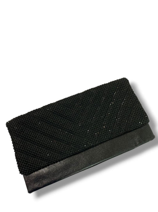 Steve Madden Evening Bag Clutch Black Sparkle Mesh Faux Leather