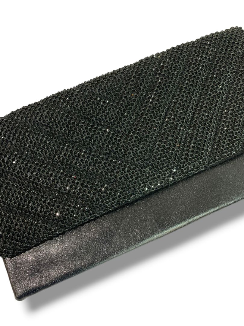 Steve Madden Evening Bag Clutch Black Sparkle Mesh Faux Leather