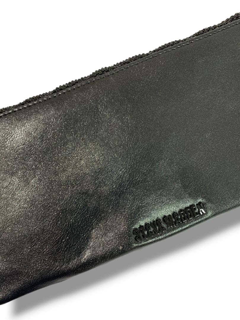 Steve Madden Evening Bag Clutch Black Sparkle Mesh Faux Leather