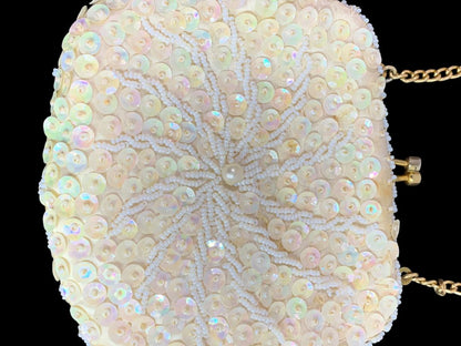 Vintage Ivory Beaded Hinged Evening Bag Clasp Sequins Hong Kong
