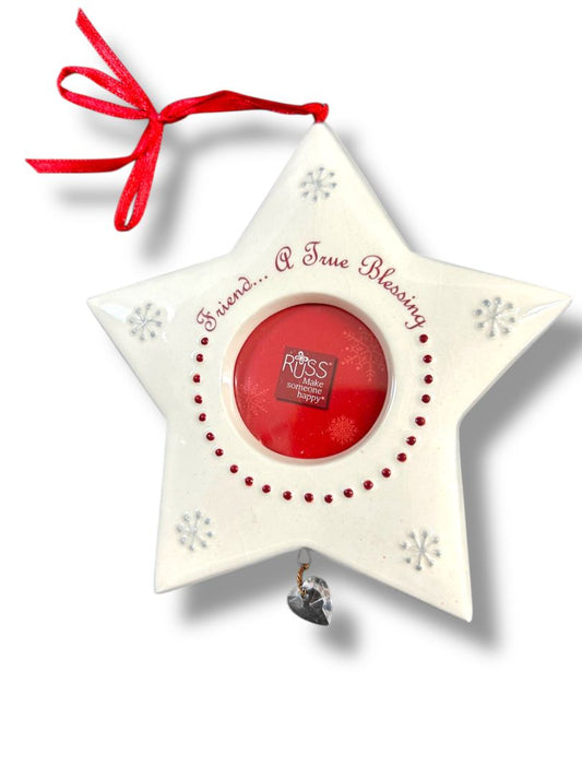 Russ Skribbles Photo Fame Ornanent Ceramic Star Friends a True Blessing 5" New