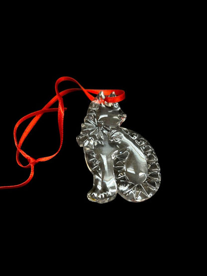 Gorham Crystal Cat Ornament Germany Clear in Box Holiday Christmas 2.5"