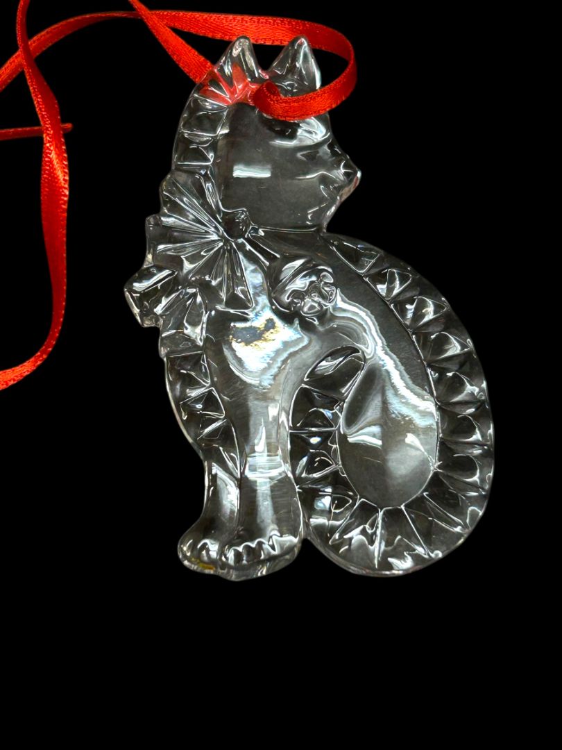 Gorham Crystal Cat Ornament Germany Clear in Box Holiday Christmas 2.5"