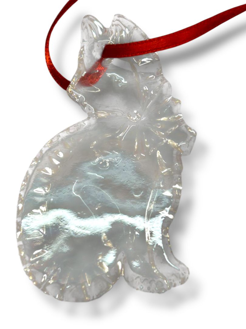 Gorham Crystal Cat Ornament Germany Clear in Box Holiday Christmas 2.5"