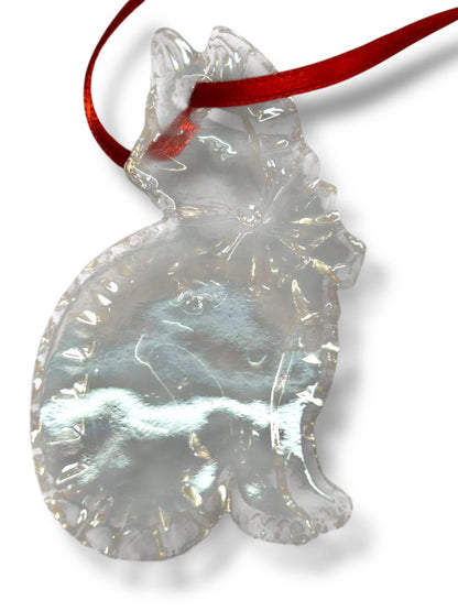 Gorham Crystal Cat Ornament Germany Clear in Box Holiday Christmas 2.5"