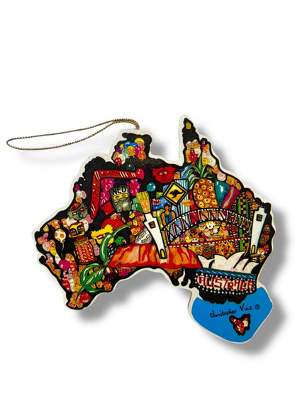 Souvenir Australian Ornament Continent Aboriginal Art Chirstopher Vine 5"