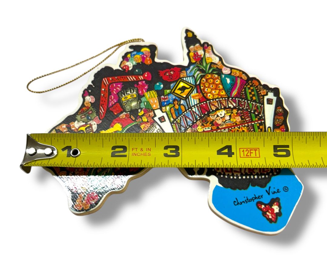 Souvenir Australian Ornament Continent Aboriginal Art Chirstopher Vine 5"