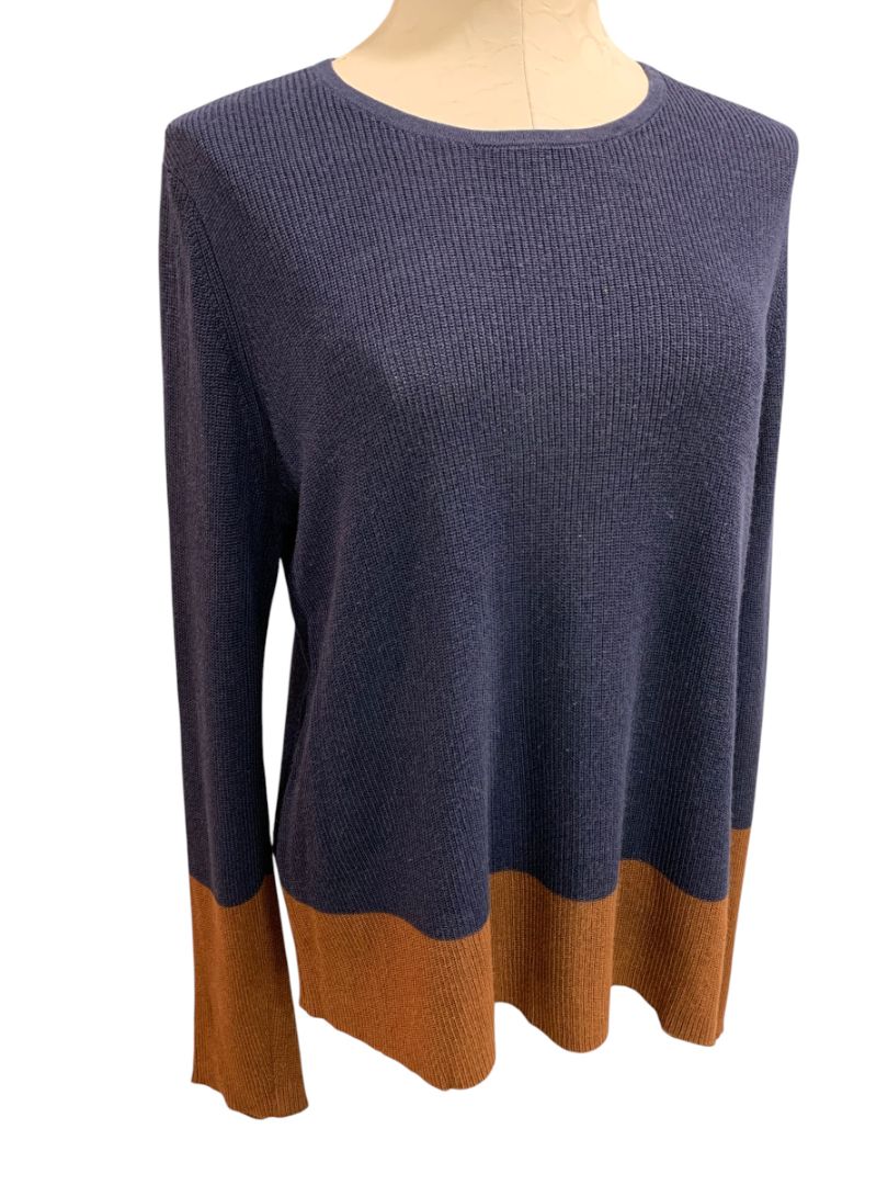 Medium Petite Eileen Fisher Womens Navy Blue Brown Sweater Silk Blend