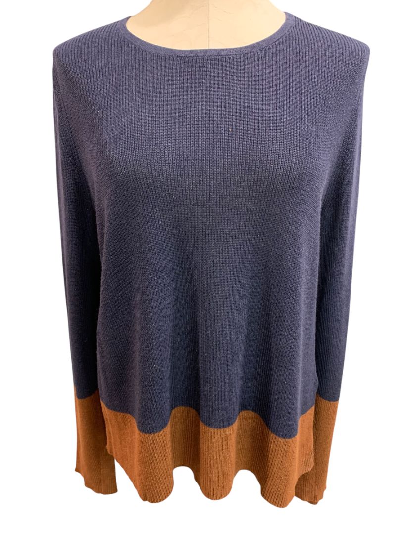 Medium Petite Eileen Fisher Womens Navy Blue Brown Sweater Silk Blend