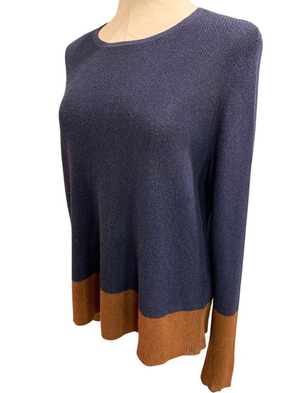 Medium Petite Eileen Fisher Womens Navy Blue Brown Sweater Silk Blend