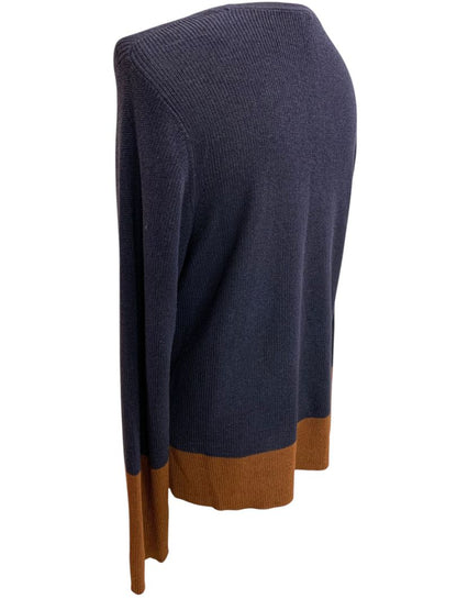 Medium Petite Eileen Fisher Womens Navy Blue Brown Sweater Silk Blend