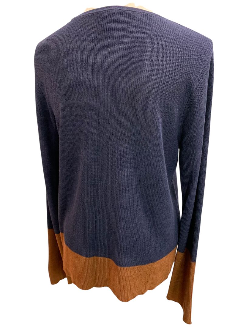 Medium Petite Eileen Fisher Womens Navy Blue Brown Sweater Silk Blend