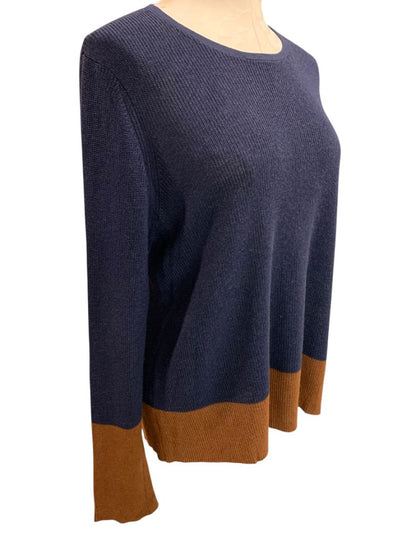 Medium Petite Eileen Fisher Womens Navy Blue Brown Sweater Silk Blend