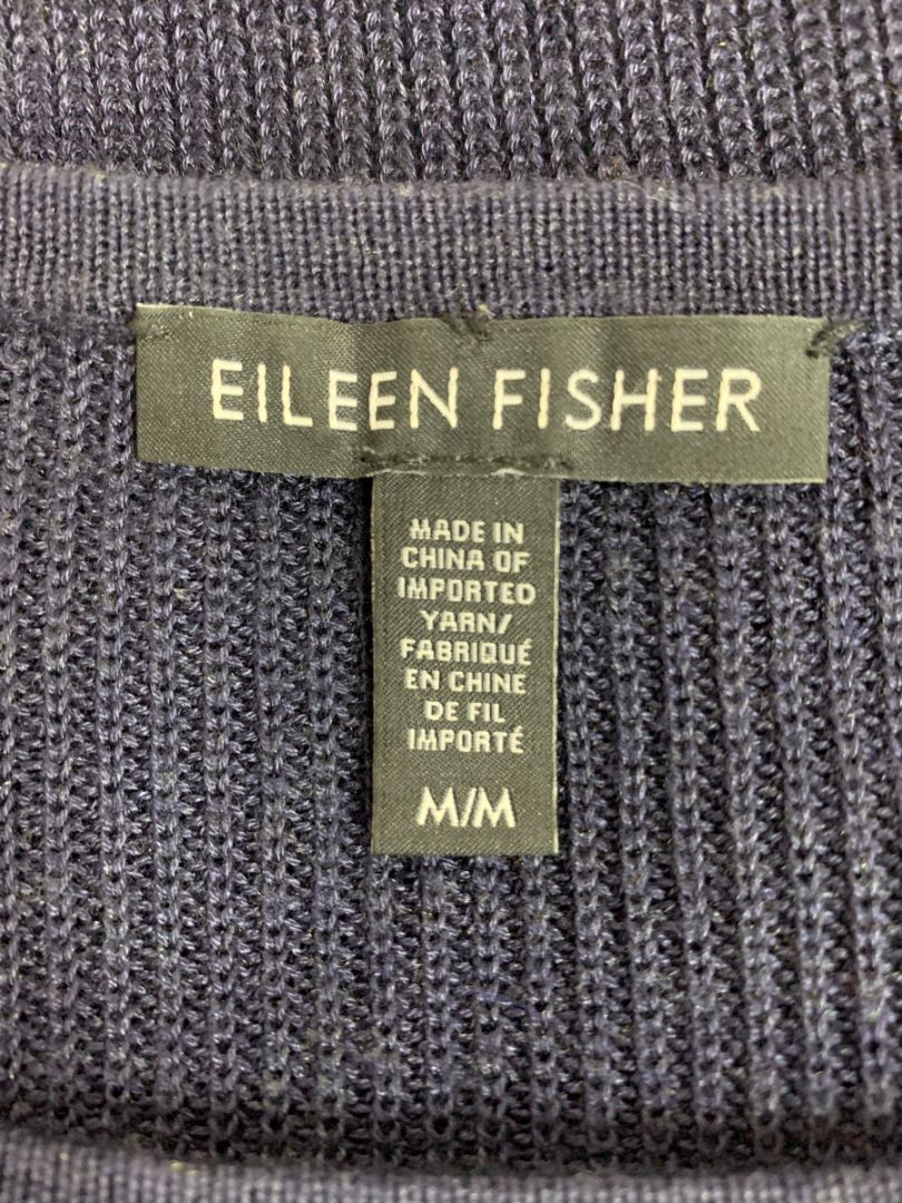 Medium Petite Eileen Fisher Womens Navy Blue Brown Sweater Silk Blend