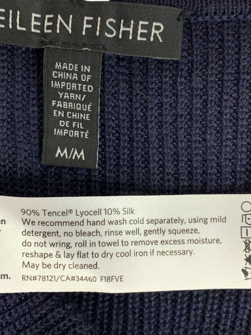 Medium Petite Eileen Fisher Womens Navy Blue Brown Sweater Silk Blend