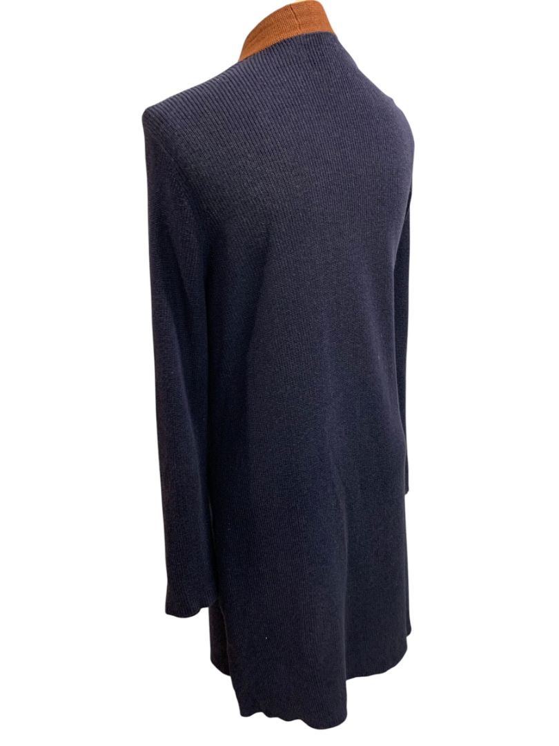 Medium Petite Eileen Fisher Womens Navy Blue Brown Cardigan Silk Blend