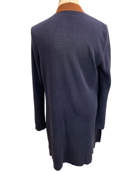 Medium Petite Eileen Fisher Womens Navy Blue Brown Cardigan Silk Blend
