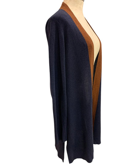 Medium Petite Eileen Fisher Womens Navy Blue Brown Cardigan Silk Blend