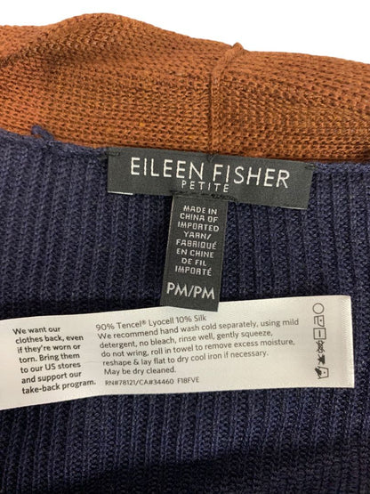 Medium Petite Eileen Fisher Womens Navy Blue Brown Cardigan Silk Blend