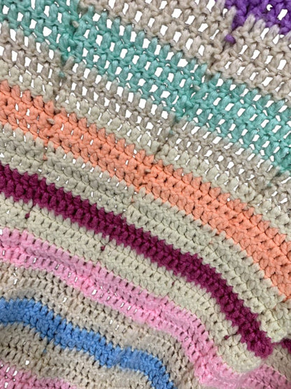 Vintage Crochet Afghan Blanket Bright Pastel Stripes 42" x 50"