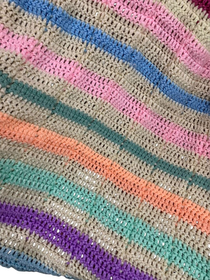 Vintage Crochet Afghan Blanket Bright Pastel Stripes 42" x 50"