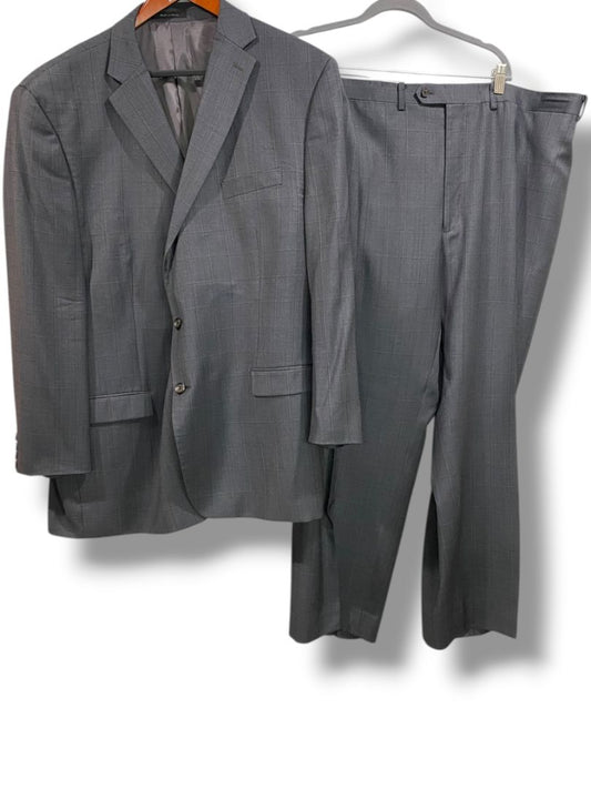 Size 54L Lauren Ralph Lauren Mens Long 2 Piece Wool Suit Charcoal Plaid