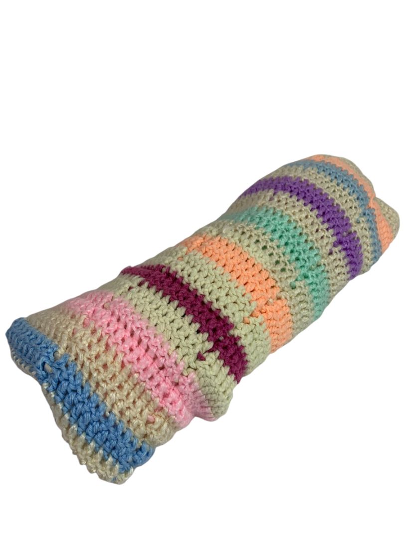 Vintage Crochet Afghan Blanket Bright Pastel Stripes 42" x 50"