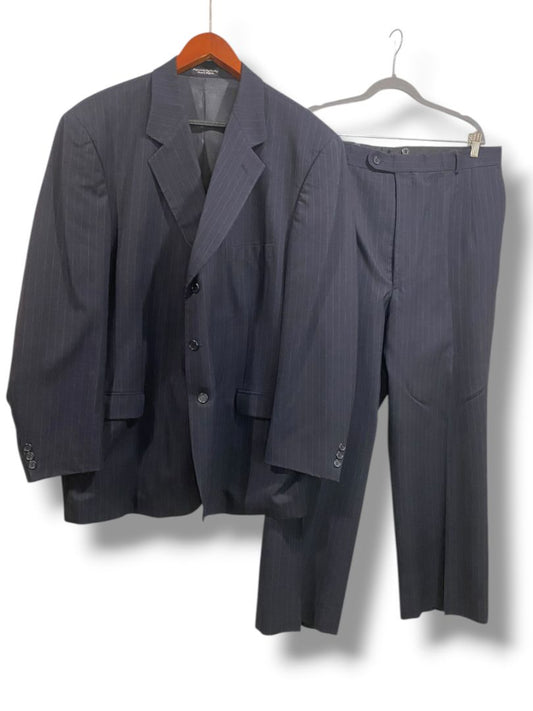 Size 52L diBenedetto Mens Long Navy Blue Pinstripe 2 Piece Suit Wool