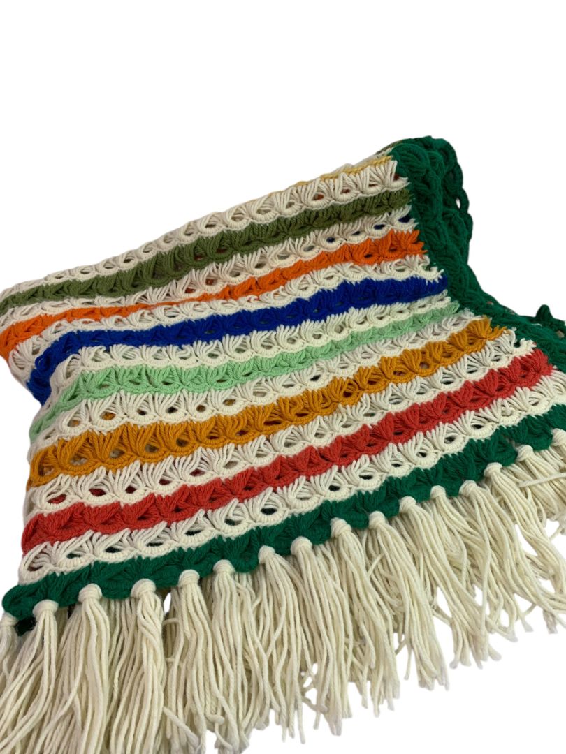 Vintage Striped Crochet Afghan Retro Broomstick Lace Stitch 68" x 50"