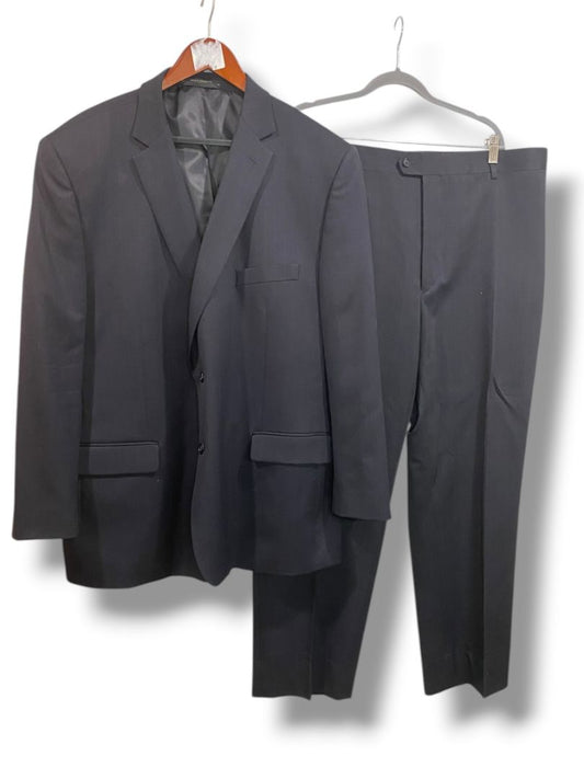 Size 52R Petrocelli Mens Wool 2 Piece Suit Navy Blue Subtle Pinstripe