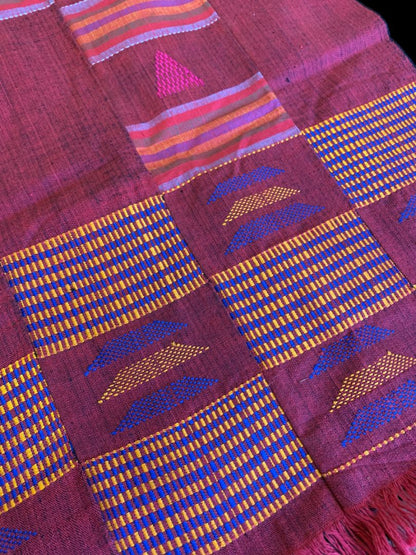 Vintage Table Runner Patchwork Red Embroidered Fringed 76" x 17"