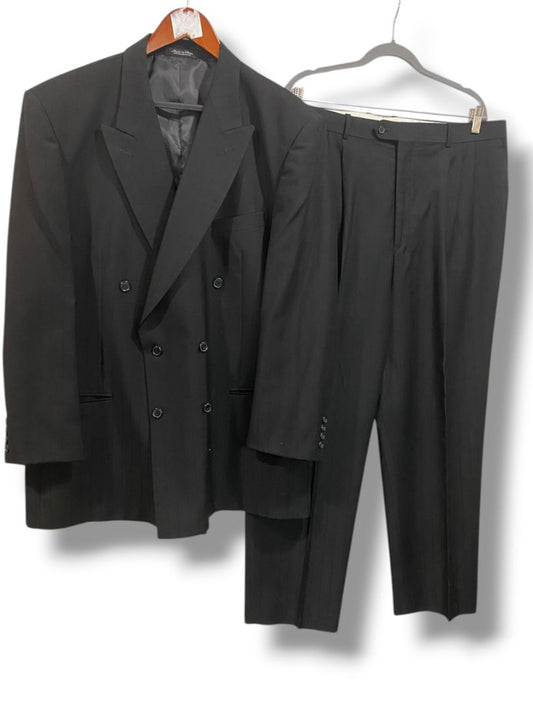 Size 48L Bendetti Mens Long Black Double Breasted Pinstripe 2 Piece Suit