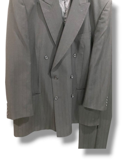 Size 48L Bendetti Mens Long Black Double Breasted Pinstripe 2 Piece Suit