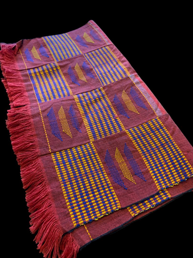 Vintage Table Runner Patchwork Red Embroidered Fringed 76" x 17"