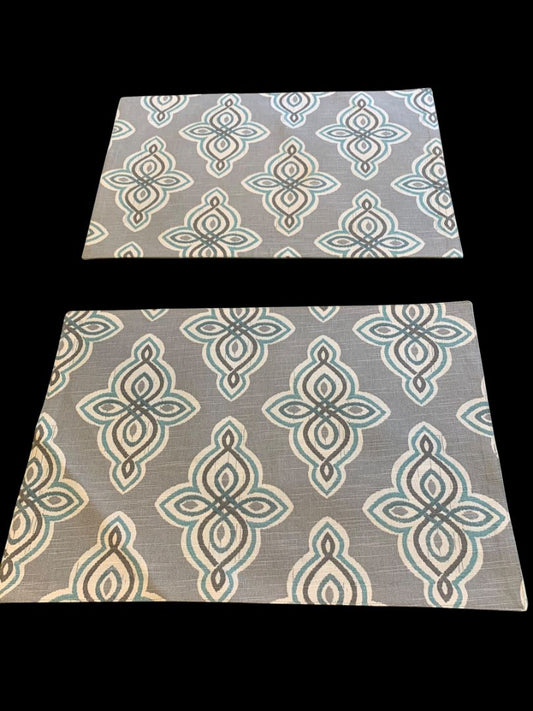 Set of 2 Cotton Placemats 13 x 19" Mosaic Pattern Gray Turquoise