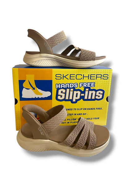 Size 10W Skechers Hands Free Slip-Ins Womens Sandals Mocha Pretty Combo Ultra Flex 3.0