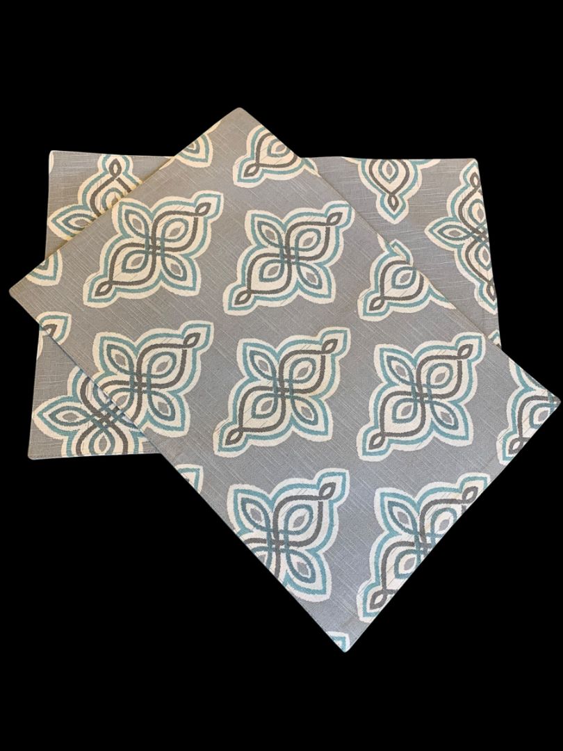 Set of 2 Cotton Placemats 13 x 19" Mosaic Pattern Gray Turquoise
