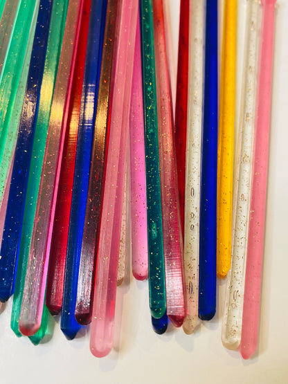 Lot of 38 Midcentury Plastic Swizzle Cocktail Sticks Sparkle Translucent Retro Barware 6"