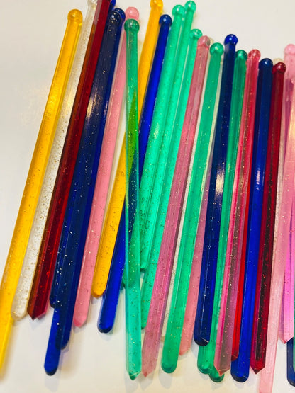 Lot of 38 Midcentury Plastic Swizzle Cocktail Sticks Sparkle Translucent Retro Barware 6"