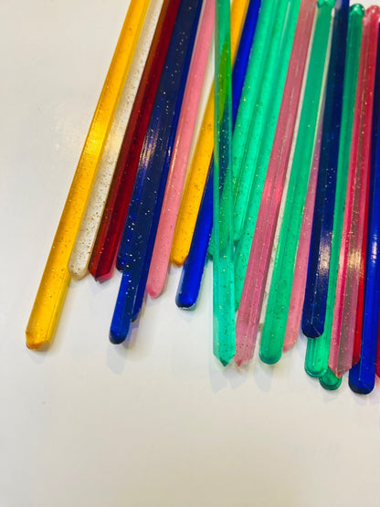 Lot of 38 Midcentury Plastic Swizzle Cocktail Sticks Sparkle Translucent Retro Barware 6"